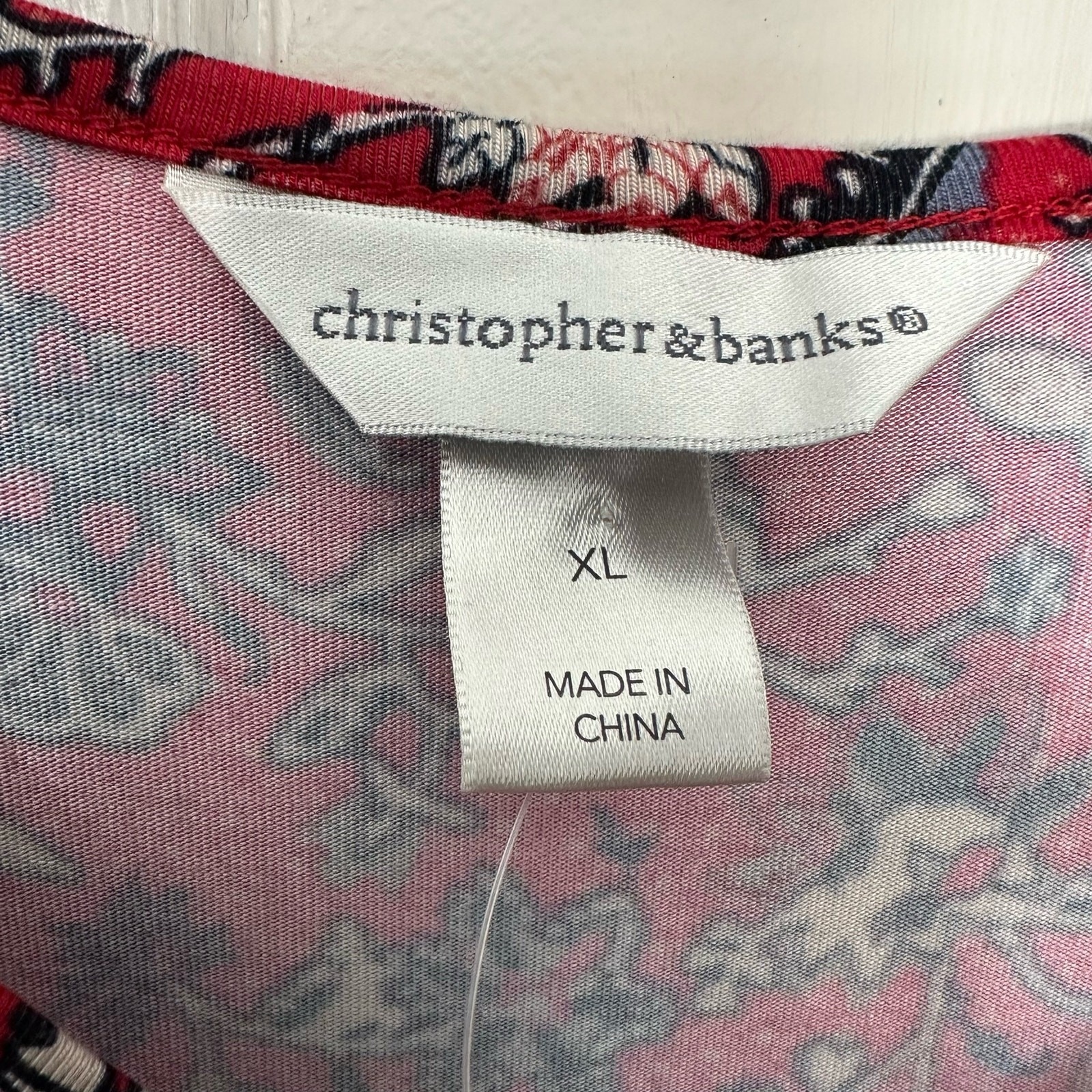 Christopher & Banks Womens Xl Dress V Neck Red Floral Stretch Cottage Rayon — image 2 of 8